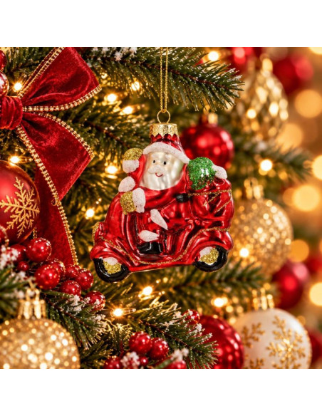 Bombka szklana formówka mikołaj na motorze saska gift & decor