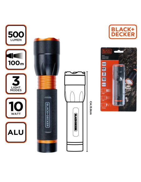 Latarka taktyczna aluminiowa 10w 500lumenów black + decker