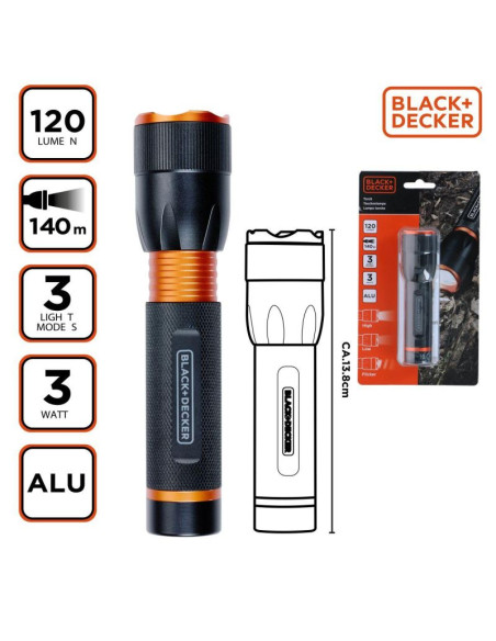 Latarka taktyczna aluminiowa 3w 120lumenów black + decker