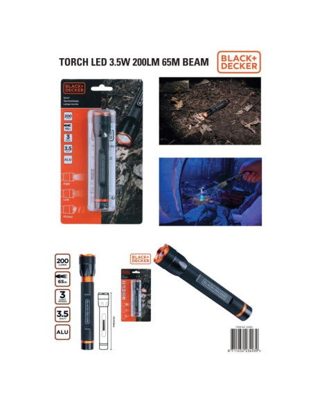Latarka taktyczna aluminiowa 3,5w 200lumenów black + decker