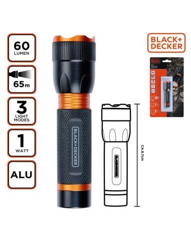 Latarka taktyczna aluminiowa 1w 60lumenów black+ decker