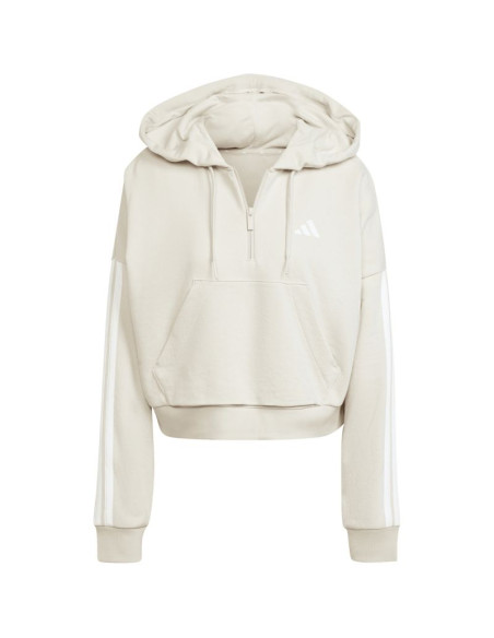 Bluza damska adidas essentials 3-stripes french terry quarter-zip hoodie beżowa jn1958