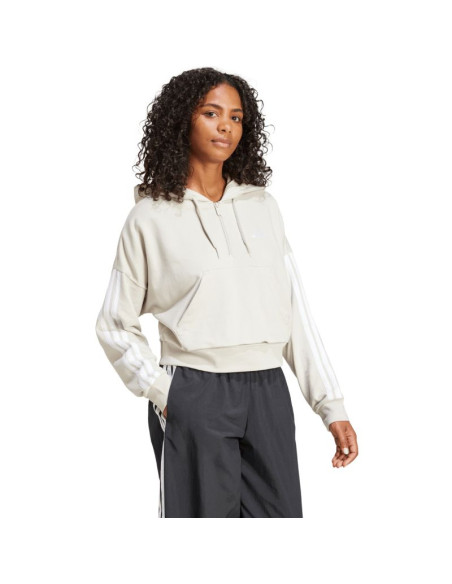 Bluza damska adidas essentials 3-stripes french terry quarter-zip hoodie beżowa jn1958