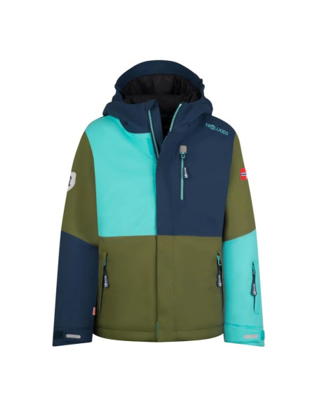 Trollkids kids hallingdal jacket pine green/mystic blue/arctic blue (226-355)