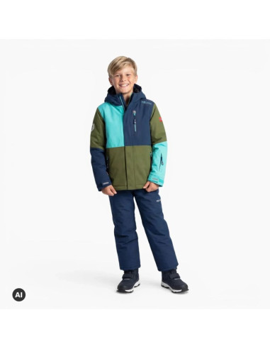 Trollkids kids hallingdal jacket pine green/mystic blue/arctic blue (226-355)