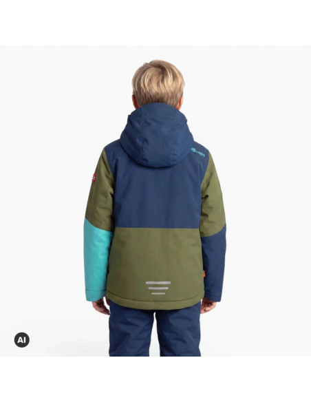 Trollkids kids hallingdal jacket pine green/mystic blue/arctic blue (226-355)