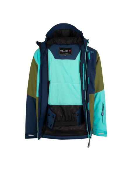 Trollkids kids hallingdal jacket pine green/mystic blue/arctic blue (226-355)
