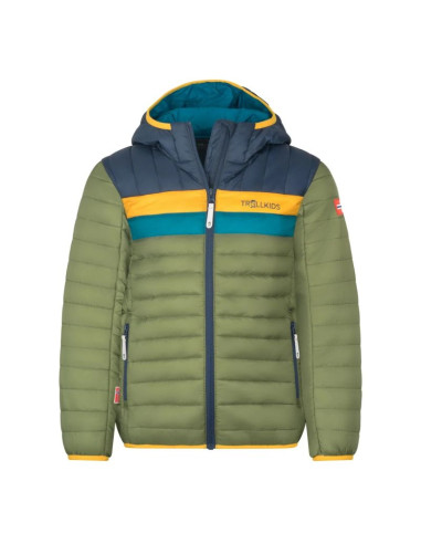 Trollkids kids eikefjord jacket moss/mystic blue/golden yellow (463-331)