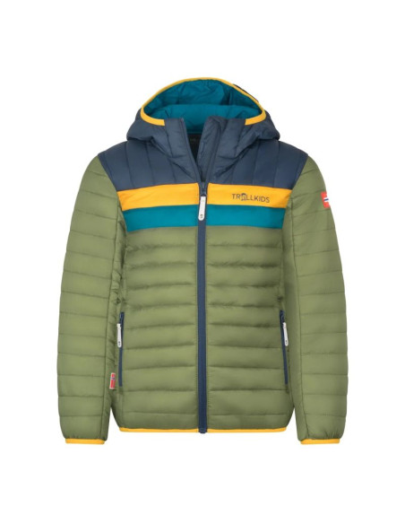 Trollkids kids eikefjord jacket moss/mystic blue/golden yellow (463-331)