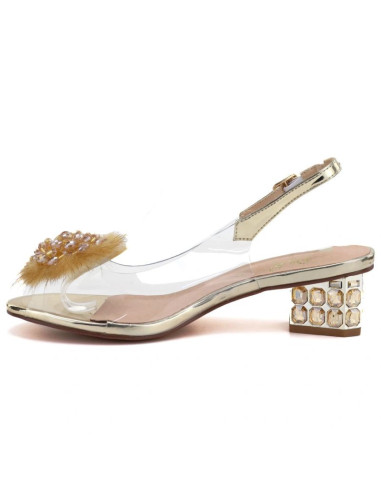 Sandały transparentne na ozdobnym obcasie złote d&a mr62-9100