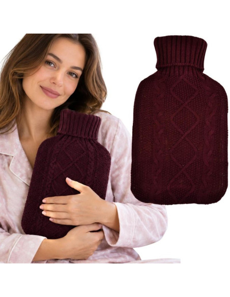 Termofor gumowy w sweterku 1,75l bordowy