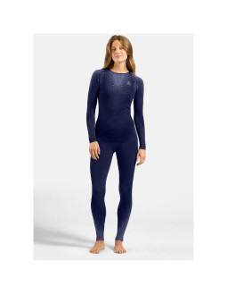 Bielizna termoaktywna z długim rękawem odlo bl top crew neck l/s performance warm blackcomb niebieska
