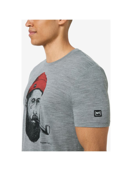 Koszulka merino super.natural sn sailor tee - cash.grey mel/jet blk/h.r.red rozmiar: m