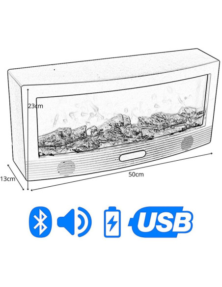 Kominek dekoracyjny 50x23 cm led 3d usb pilot efekt ognia zmiana kolorów