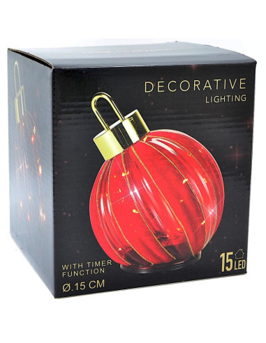 Bombka dekoracyjna led 15 cm czerwona migocząca 15 led timer