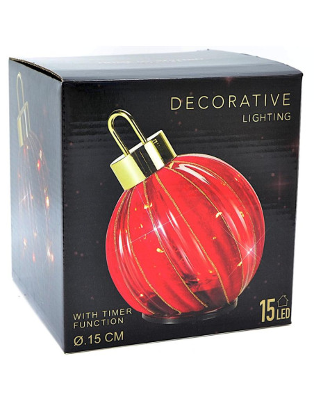 Bombka dekoracyjna led 15 cm czerwona migocząca 15 led timer