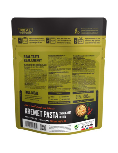 Żywność liofilizowana real field meal kremowy makaron z wieprzowiną i ziołami 480 g