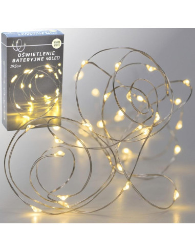 Lampki druciki na baterie girlanda 40 led ciepły biały (r)