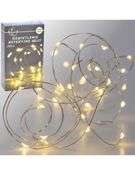 Lampki druciki na baterie girlanda 40 led ciepły biały (r)