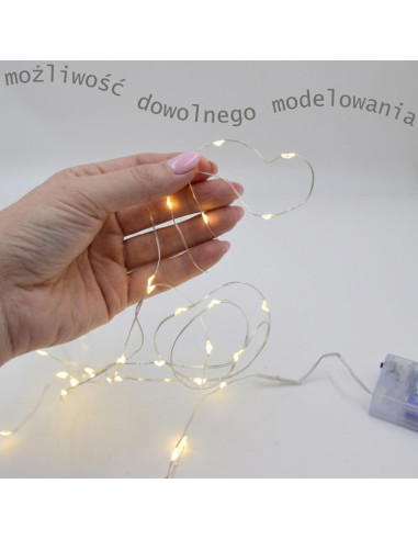 Lampki druciki na baterie girlanda 40 led ciepły biały (r)