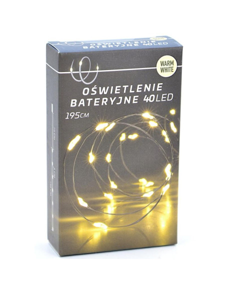Lampki druciki na baterie girlanda 40 led ciepły biały (r)