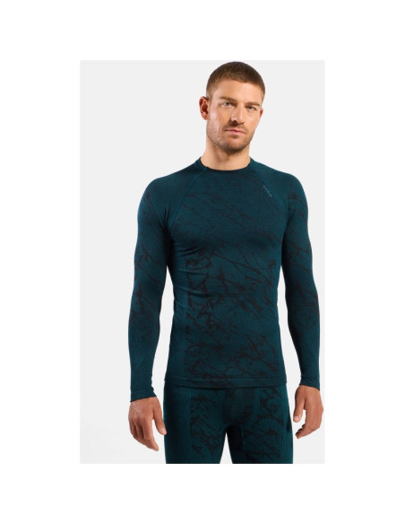 Koszulka termoaktywna z długim rękawem męska odlo performance warm blackcomb bl top crew neck l/s zielona