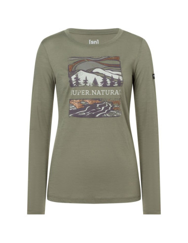 Koszulka z długim rękawem damska super.natural w great bear river ls zielona