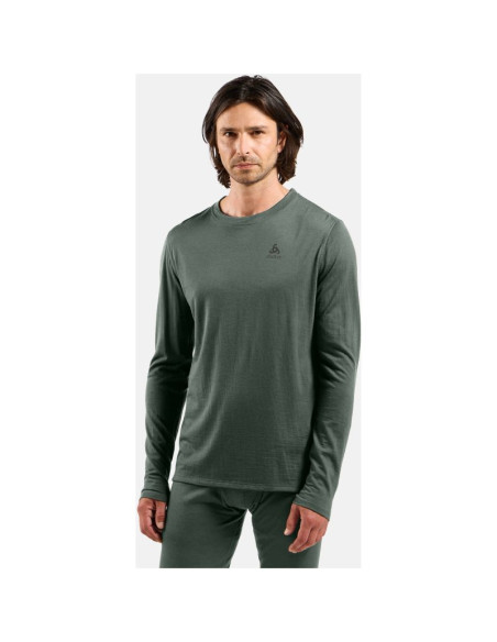 Bielizna termoaktywna z długim rękawem odlo bl top crew neck l/s merino 160 zielona