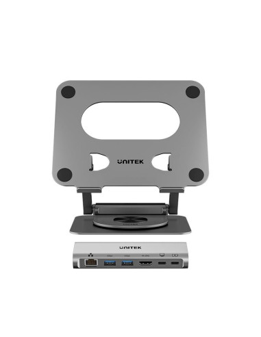 Unitek podstawka pod laptop z hub usb-c 5w1 2x usb-a hdmi 2.0 rj45 pd100w