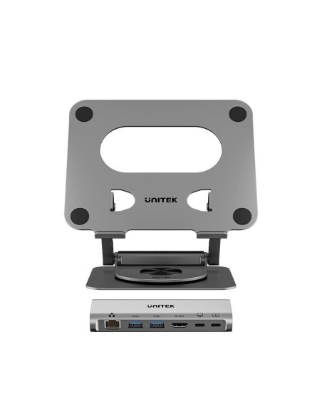 Unitek podstawka pod laptop z hub usb-c 5w1 2x usb-a hdmi 2.0 rj45 pd100w