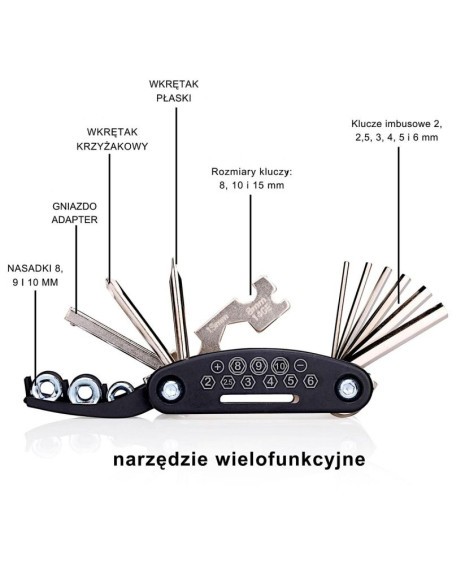Zestaw narzędzi do naprawy roweru 14 elementów dunlop