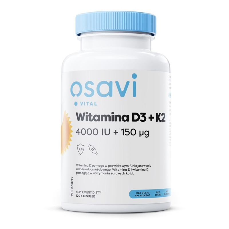 Osavi Witamina D3 + K2, 4000 Iu + 150 Mcg (120 Kaps.)