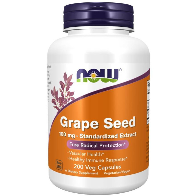 Now Foods Grape Seed - Wyciąg Z Nasion Winogron 100 Mg + Witamina C (200 Kaps.)