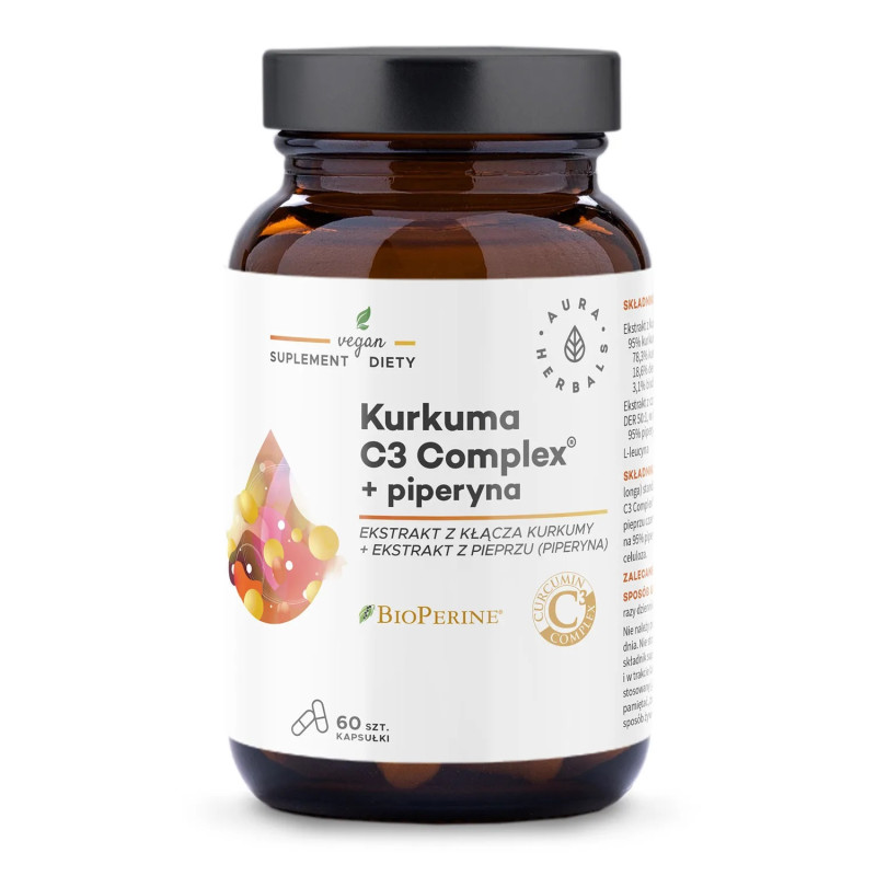 Aura Herbals Kurkuma 500 Mg C3 Complex® + Piperyna (60 Kaps.)