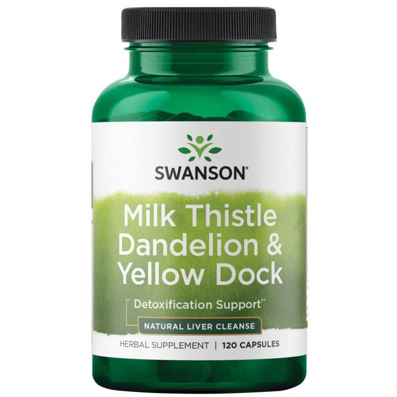 Swanson Milk Thistle, Dandelion & Yellow Dock - Ostropest Plamisty, Mniszek Lekarski I Szczaw Żółty (120 Kaps.)