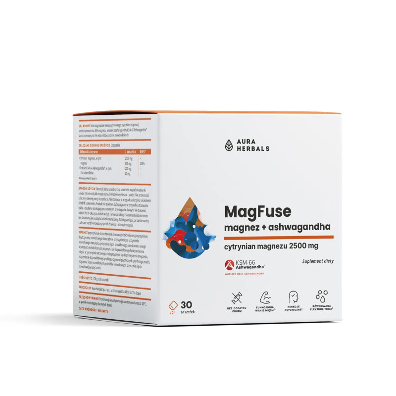 Aura Herbals Magfuse: Magnez + Ashwagandha (30 Szt.)