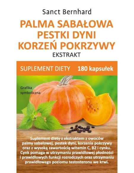 Krauterhaus Sanct Bernhard Palma Sabałowa, Pestki Dyni, Korzeń Pokrzywy -  Ekstrakt (180 Kaps.)