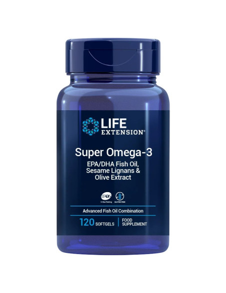 LIFE EXTENSION Super Omega-3 EPA/DHA z Lignanami Sezamowymi i Ekstraktem z Oliwek (120 kaps. miękkich)