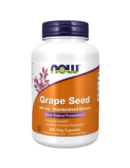 Now Foods Grape Seed - Wyciąg Z Nasion Winogron 100 Mg + Witamina C (200 Kaps.)