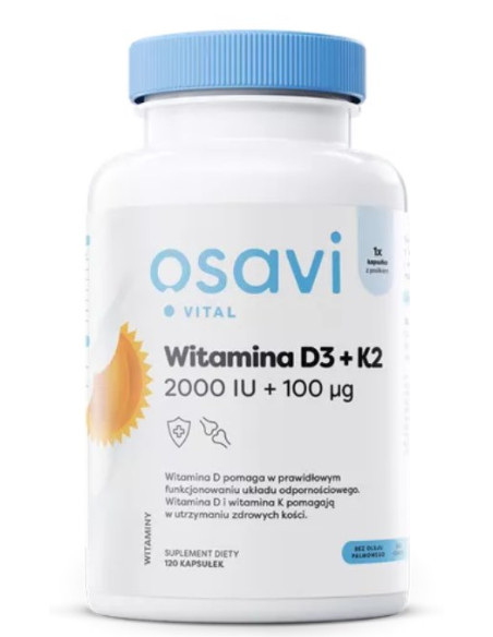 OSAVI Witamina D3 + K2, 2000 IU + 100 mcg (120 kaps.)