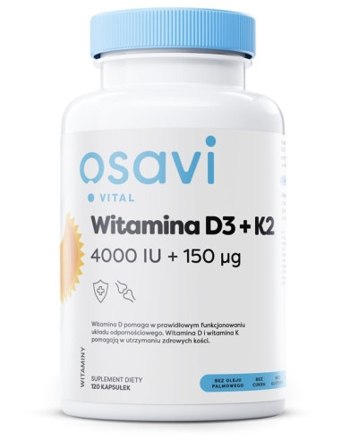 Osavi Witamina D3 + K2, 4000 Iu + 150 Mcg (120 Kaps.)
