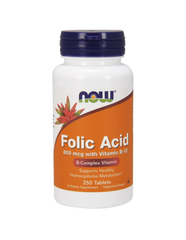 Folic Acid - Kwas foliowy 800 mcg + Witamina B12 25 mcg (250 tabl.)