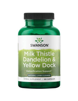 Swanson Milk Thistle, Dandelion & Yellow Dock - Ostropest Plamisty, Mniszek Lekarski I Szczaw Żółty (120 Kaps.)