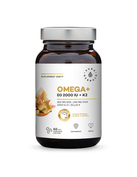 Omega+ Witamina D3 2000 IU /cholekalcyferol/ 50 mcg + K2 MK-7 (60 kaps.)