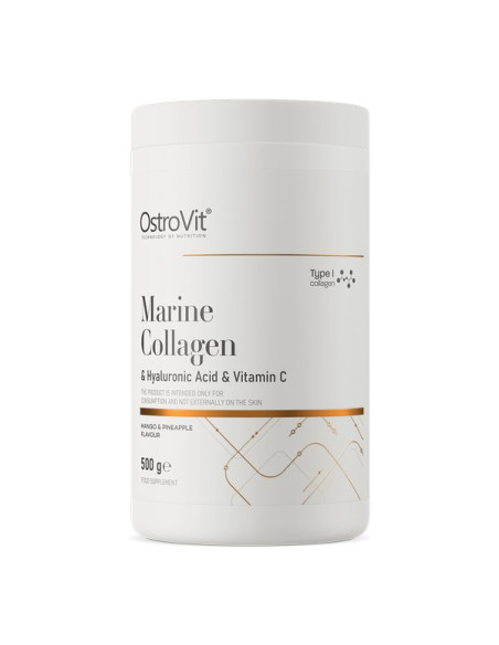 Ostrovit Kolagen Morski + Kwas Hialuronowy + Witamina C - Smak Mango Z Ananasem (500 G)
