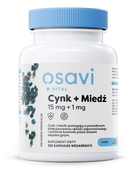 OSAVI Cynk 15 mg + Miedź 1 mg (120 kaps.)