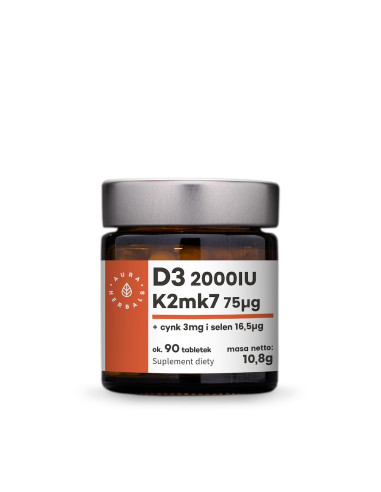 Witamina D3 (2000IU) + K2mk7 + Cynk + Selen (90 tabl.)