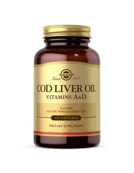 Solgar Cod Liver Oil - Vitamins A&D  - Tran Dorszowy - Suplement Witaminy A I D (100 Kaps.)