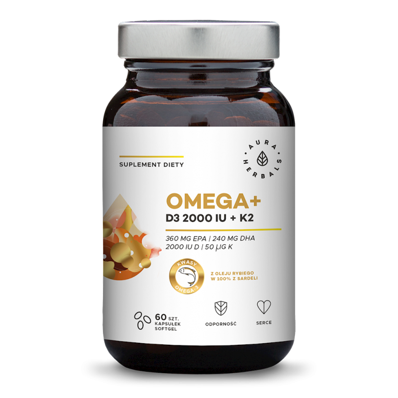 Omega+ Witamina D3 2000 IU /cholekalcyferol/ 50 mcg + K2 MK-7 (60 kaps.)