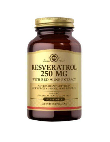 Solgar Resveratrol 250 Mg With Red Wine Extract - Resweratrol 250 Mg Oraz Wyciąg Z Czerwonego Wina (60 Kaps.)